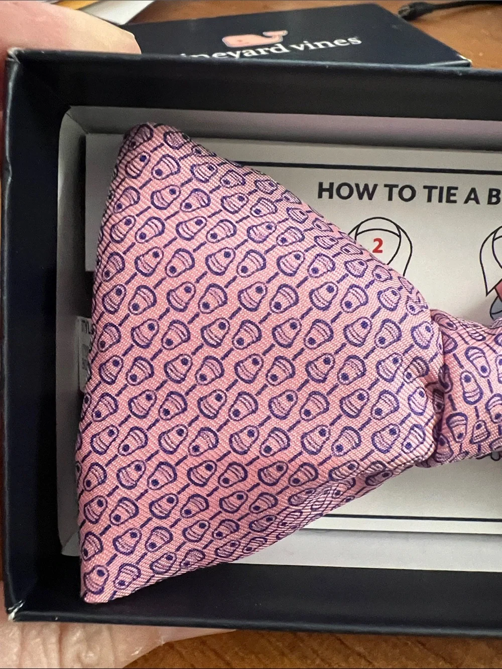Vineyard Vines Pink Silk Bow Tie with Navy Lacrosse Sticks